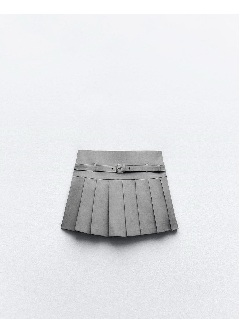 Zara Gray Pleated Mini Skort with Buckle Belt